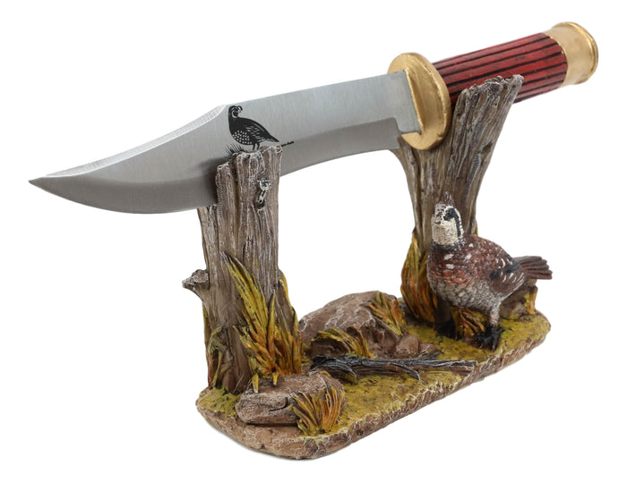 Ebros Gift Rustic Quail Hen Bird Display With Decorative Shotgun Shell Knife Statue Set