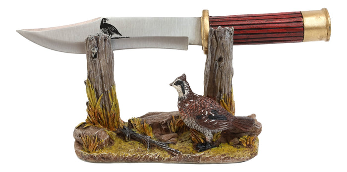 Ebros Gift Rustic Quail Hen Bird Display With Decorative Shotgun Shell Knife Statue Set