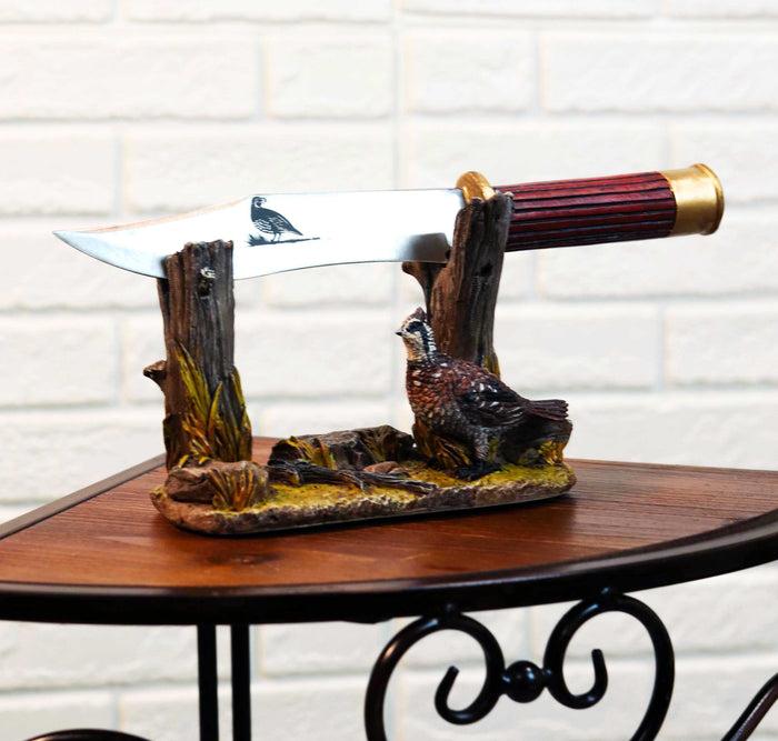 ebros gift Rustic Quail Hen Bird Display With Decorative Shotgun Shell Knife Statue Set