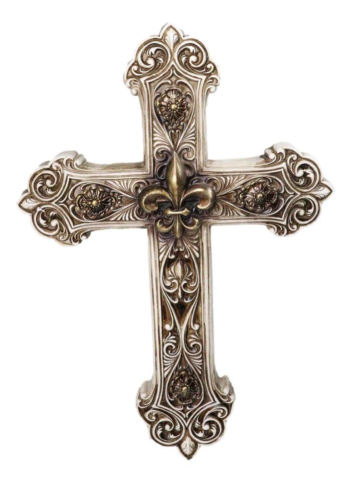Ebros Gift Rustic Royal French Fleur De Lis Emblem With Ornate Scrollwork Wall Cross Decor