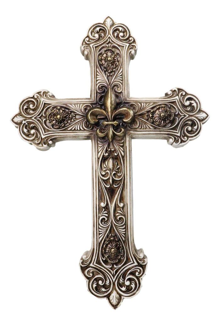 ebros gift Rustic Royal French Fleur De Lis Emblem with Ornate Scrollwork Wall Cross Decor