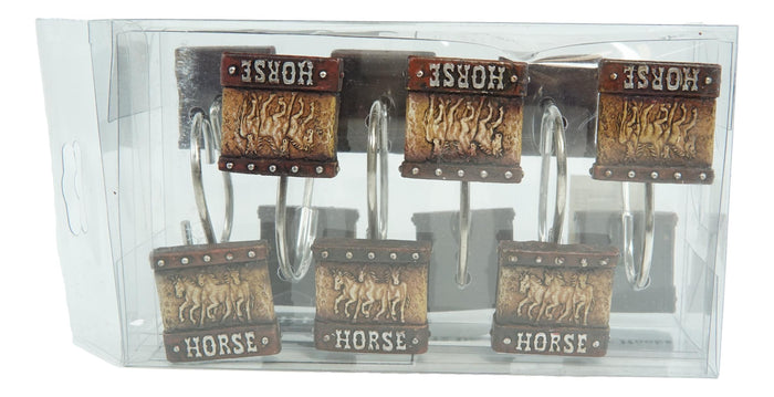 Ebros Gift Rustic Running Horses On Faux Tooled Leather Bathroom Shower Curtain Hooks 12pk
