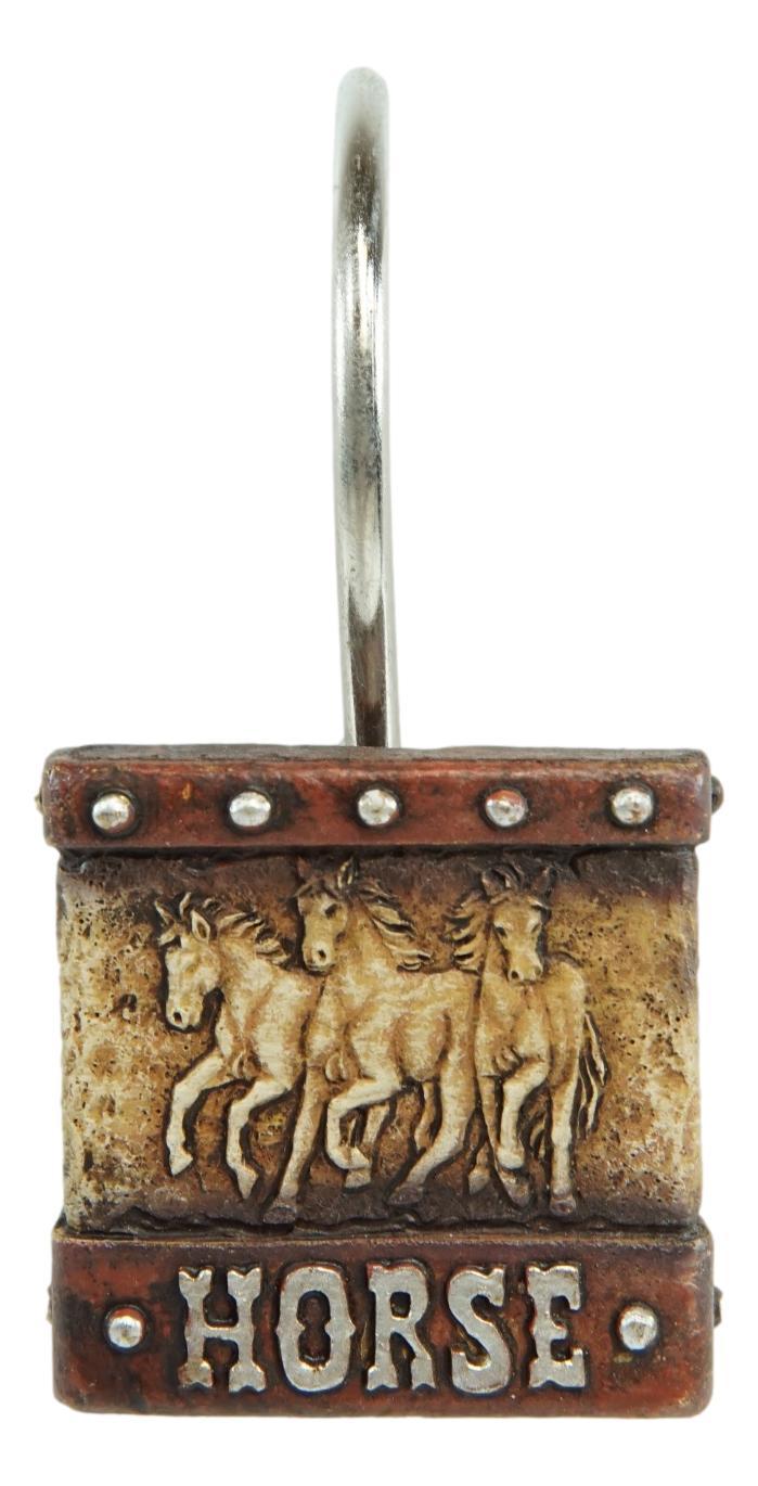 Ebros Gift Rustic Running Horses On Faux Tooled Leather Bathroom Shower Curtain Hooks 12pk