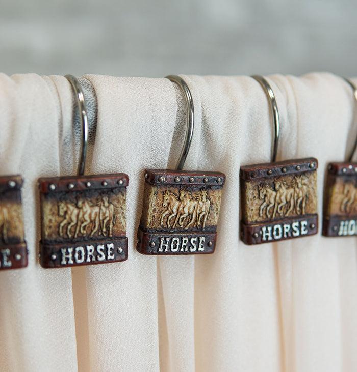 ebros gift Rustic Running Horses On Faux Tooled Leather Bathroom Shower Curtain Hooks 12pk