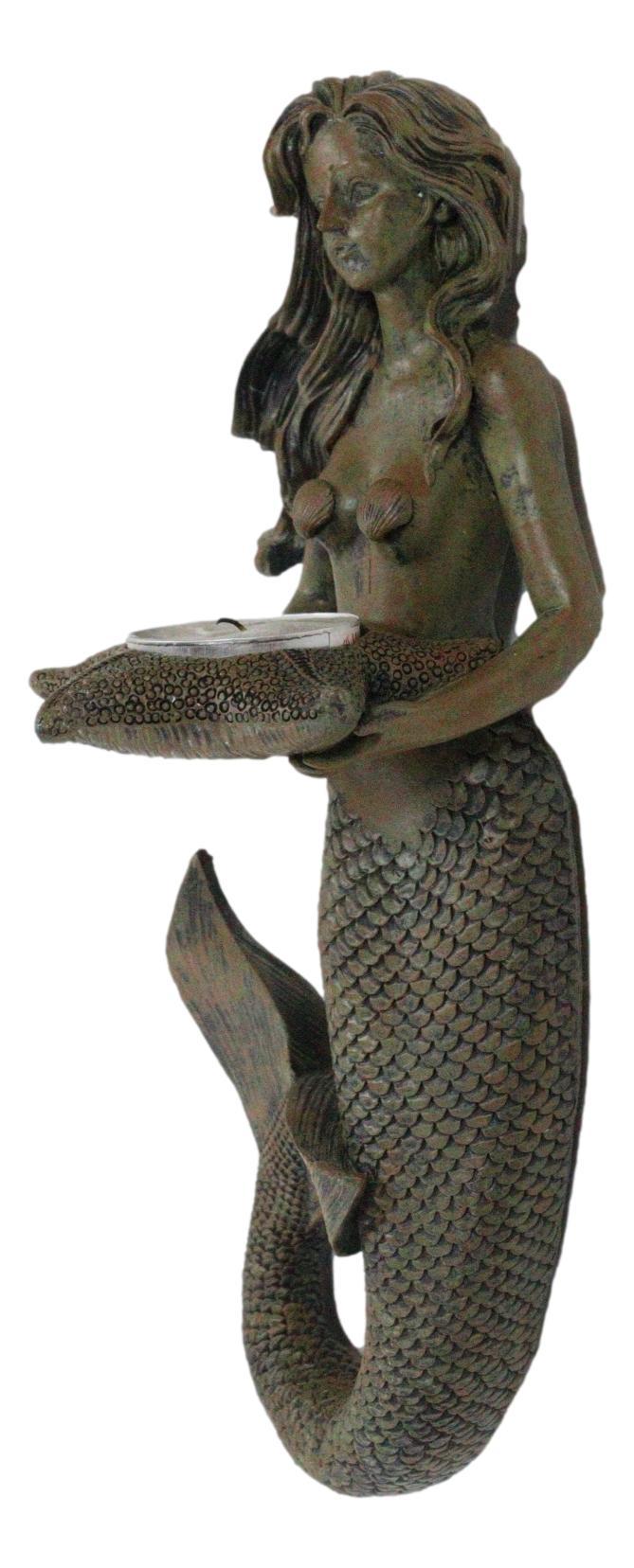 Ebros Gift Rustic Rust Bronze Finish Nautical Ocean Mermaid With Shell Candle Wall Sconce