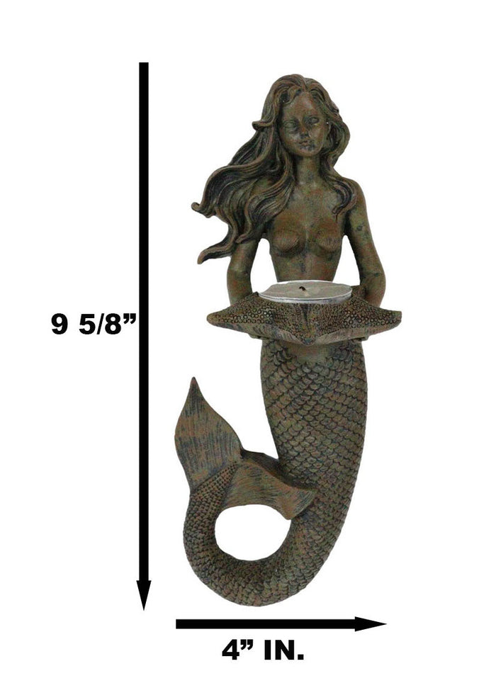 Ebros Gift Rustic Rust Bronze Finish Nautical Ocean Mermaid With Shell Candle Wall Sconce