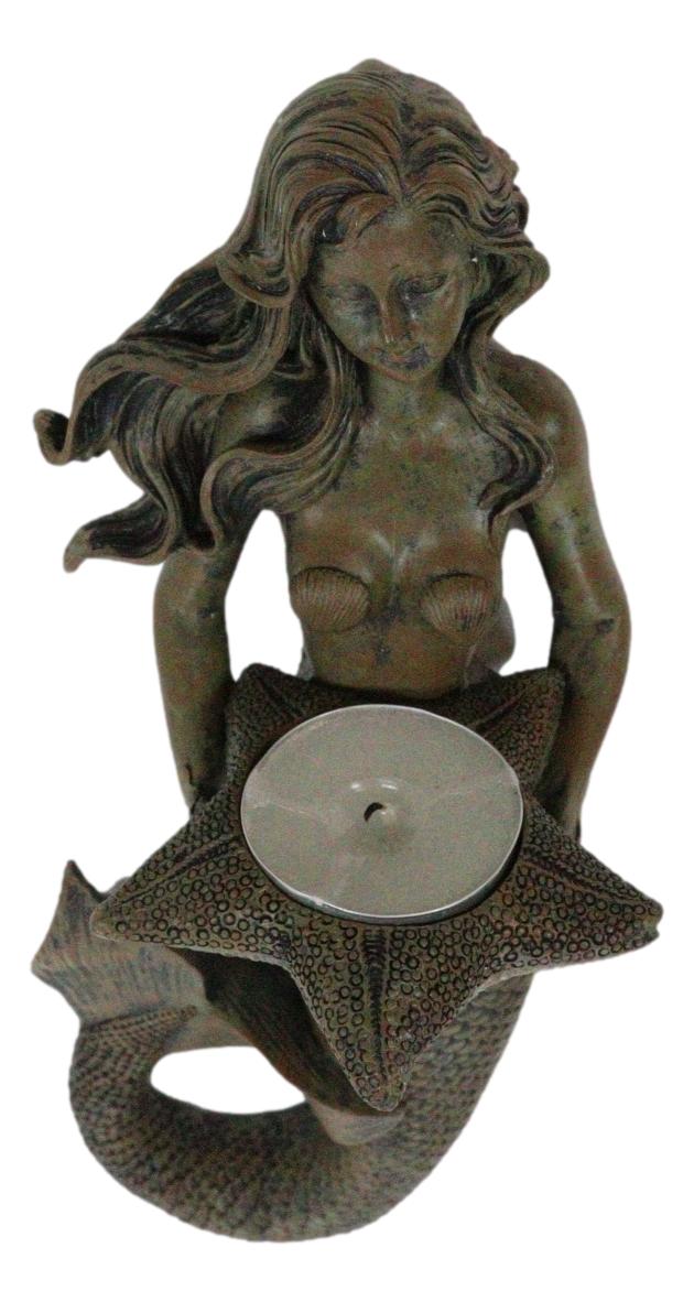 Ebros Gift Rustic Rust Bronze Finish Nautical Ocean Mermaid With Shell Candle Wall Sconce