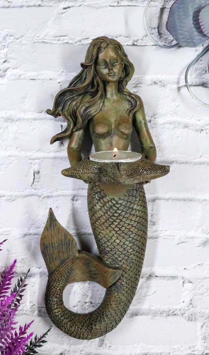 ebros gift Rustic Rust Bronze Finish Nautical Ocean Mermaid With Shell Candle Wall Sconce