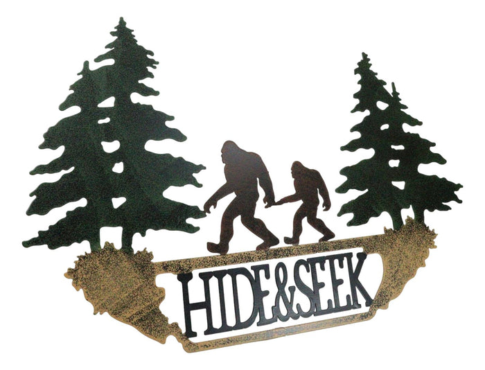 Ebros Gift Rustic Sasquatch Big Foot By Pine Trees Hide & Seek Metal Wall Decor Plaque
