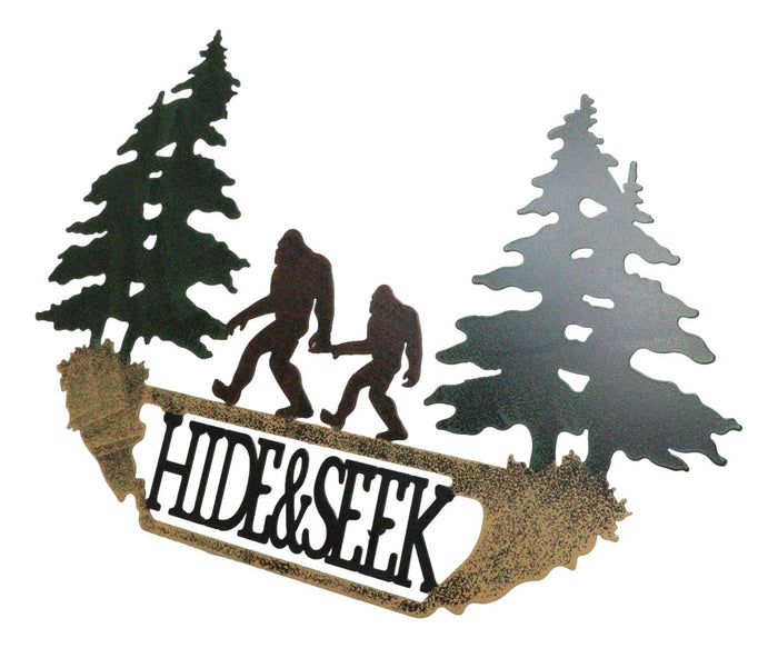 Ebros Gift Rustic Sasquatch Big Foot By Pine Trees Hide & Seek Metal Wall Decor Plaque