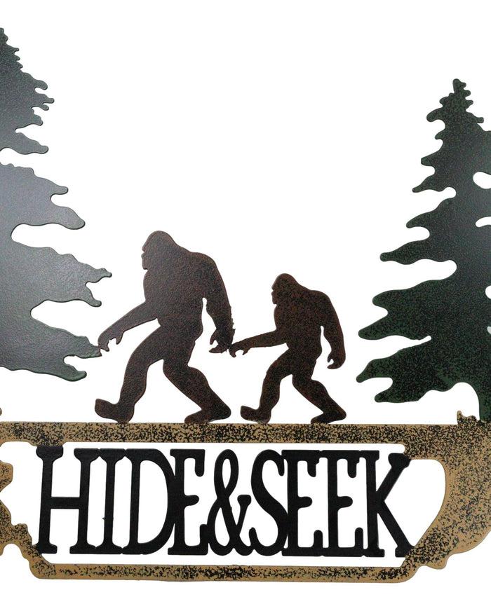 Ebros Gift Rustic Sasquatch Big Foot By Pine Trees Hide & Seek Metal Wall Decor Plaque