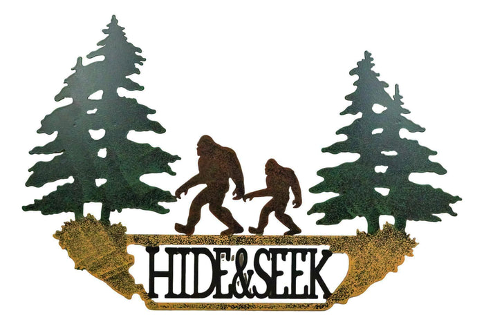 ebros gift Rustic Sasquatch Big Foot by Pine Trees Hide & Seek Metal Wall Decor Plaque
