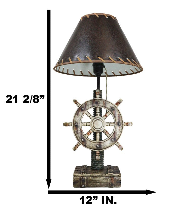 Ebros Gift Rustic Sea Nautical Pirate Captain Ship Helm Steering Wheel Table Lamp W/ Shade