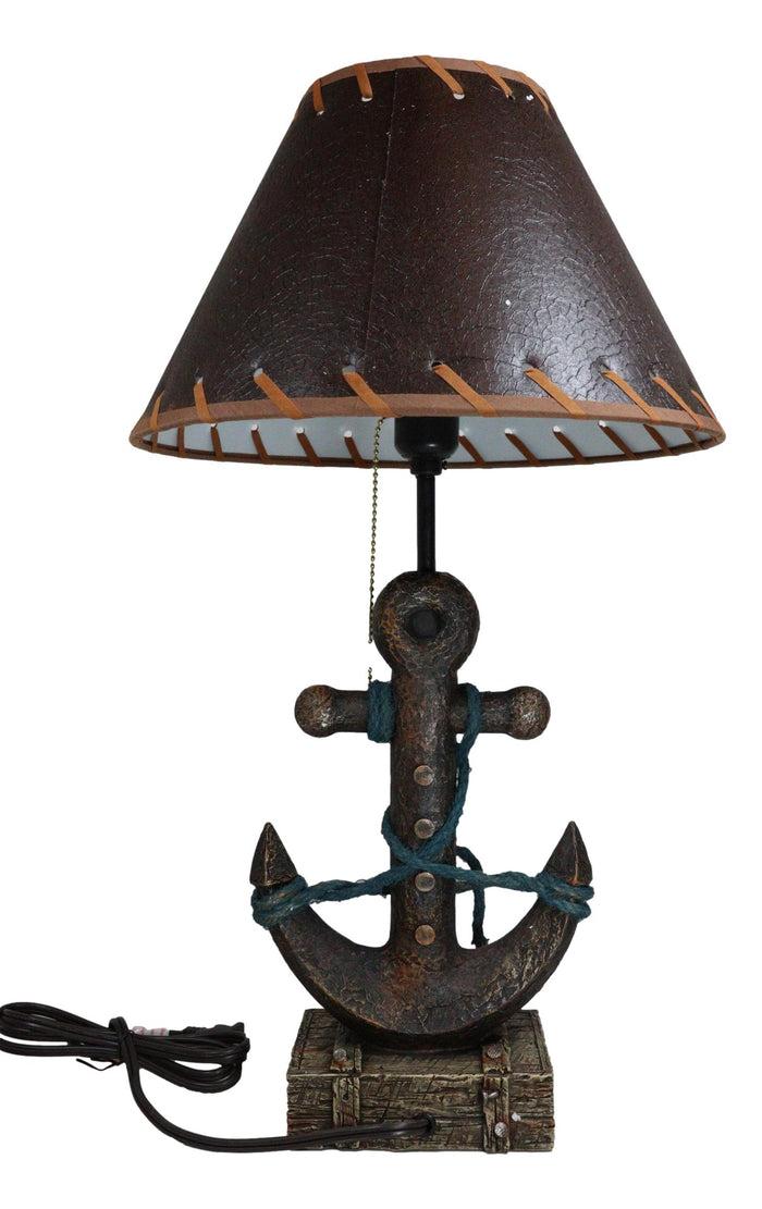 Ebros Gift Rustic Sea Nautical Wharf Ship Anchor With Getty Ropes Table Lamp With Shade