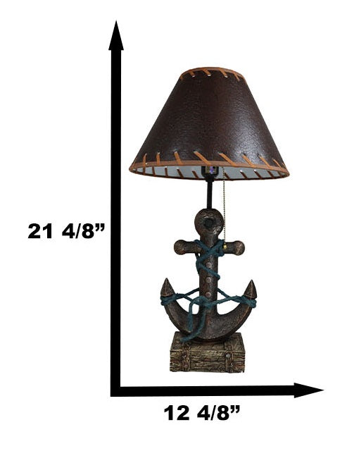 Ebros Gift Rustic Sea Nautical Wharf Ship Anchor With Getty Ropes Table Lamp With Shade