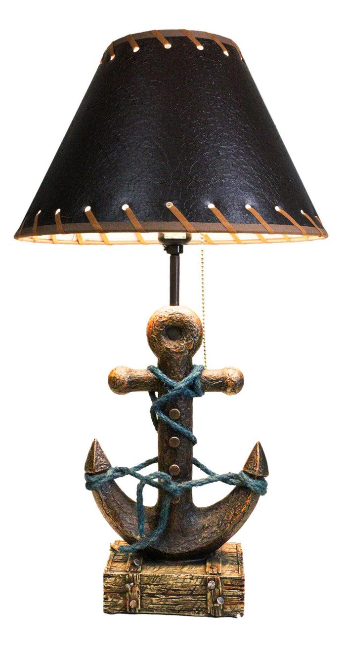 ebros gift Rustic Sea Nautical Wharf Ship Anchor With Getty Ropes Table Lamp With Shade
