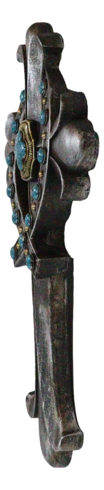 Ebros Gift Rustic Silver Finish Fleur De Lis Greek Ichthys Christ Fish Turquoise Wall Cross