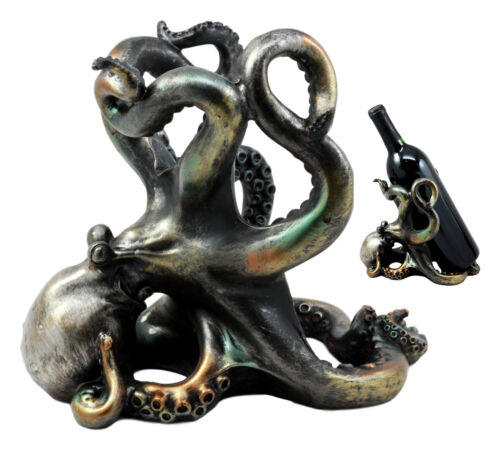 Ebros Gift Rustic Silver Octopus Wine Holder 7.5 Inch Tall Tabletop Bar Counter Figurine