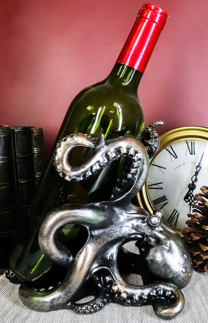 ebros gift Rustic Silver Octopus Wine Holder 7.5 Inch Tall Tabletop Bar Counter Figurine