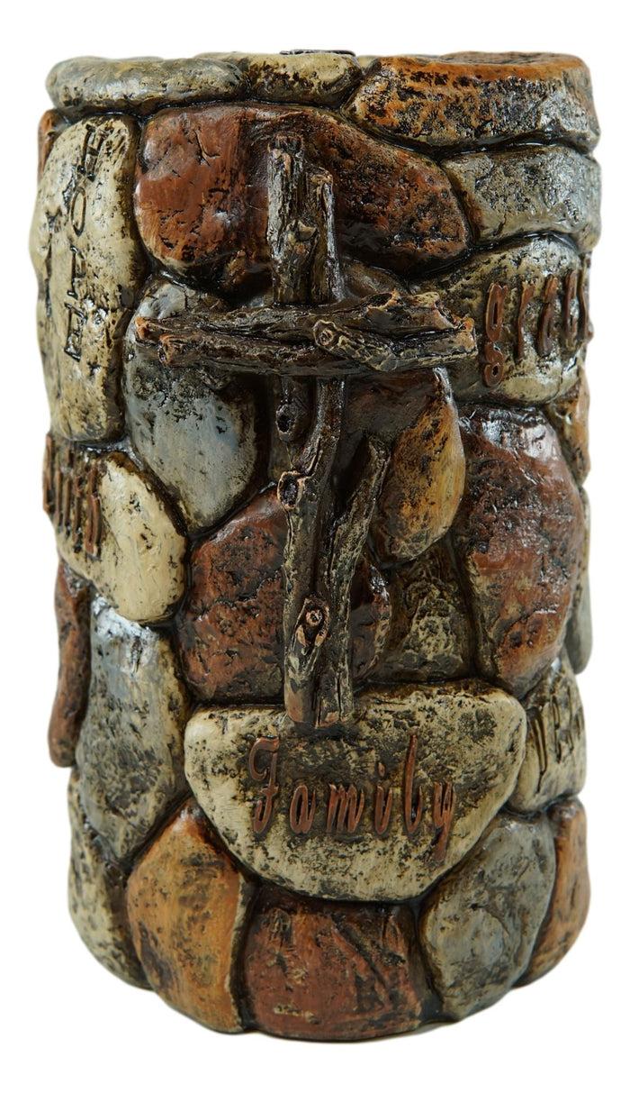 Ebros Gift Rustic Solid Rock Of Christ Cross Joy Hope Peace Love Toilet Brush & Holder Set