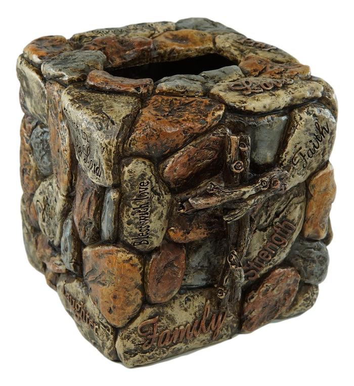 Ebros Gift Rustic Solid Rock Of Christ Cross Joy Hope Peace Love Tissue Box Holder Cover