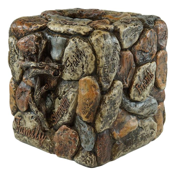 Ebros Gift Rustic Solid Rock Of Christ Cross Joy Hope Peace Love Tissue Box Holder Cover