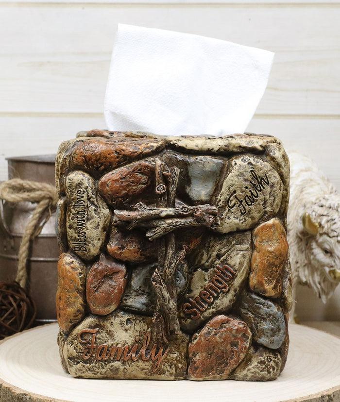 ebros gift Rustic Solid Rock of Christ Cross Joy Hope Peace Love Tissue Box Holder Cover