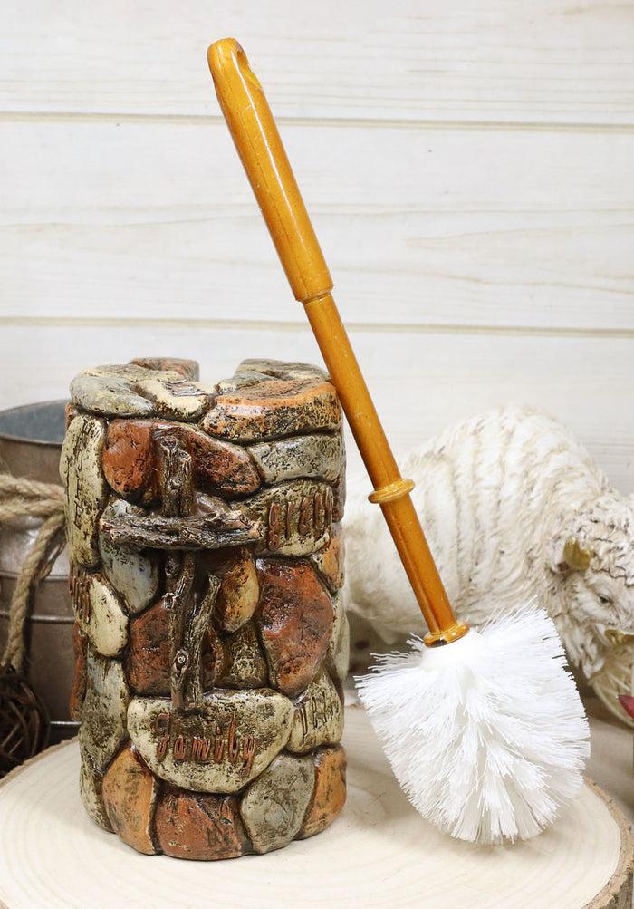 ebros gift Rustic Solid Rock of Christ Cross Joy Hope Peace Love Toilet Brush & Holder Set