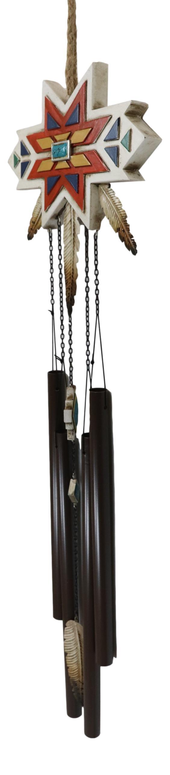 Ebros Gift Rustic Southwest Boho Chic 3 Feathers Colorful Vectors Star Symbol Wind Chime