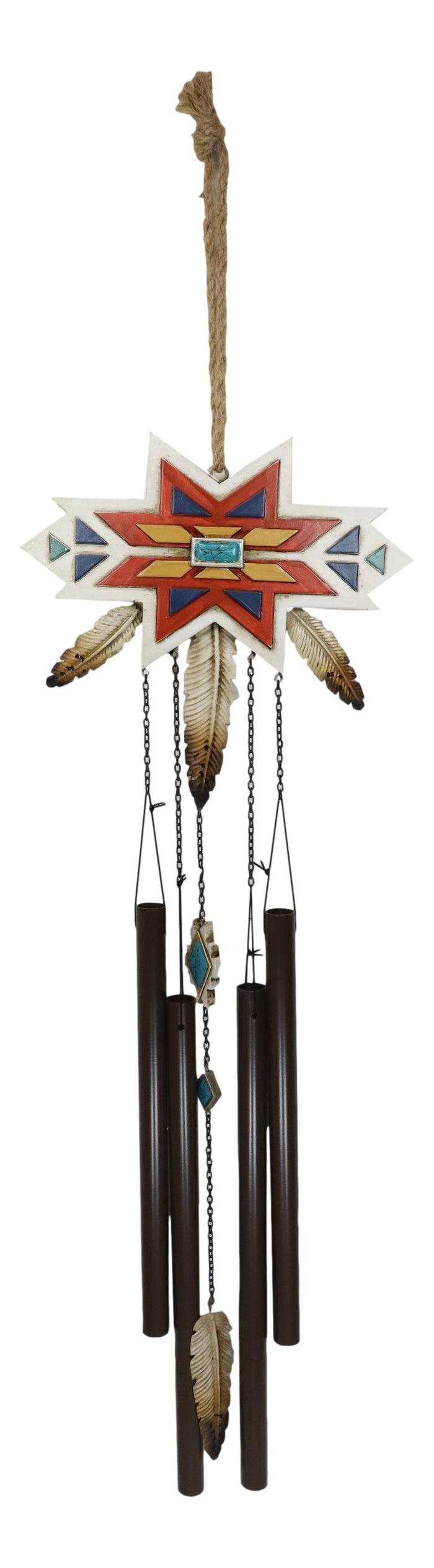 Ebros Gift Rustic Southwest Boho Chic 3 Feathers Colorful Vectors Star Symbol Wind Chime