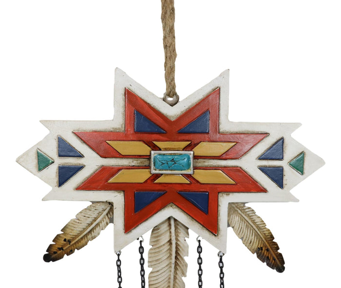 Ebros Gift Rustic Southwest Boho Chic 3 Feathers Colorful Vectors Star Symbol Wind Chime