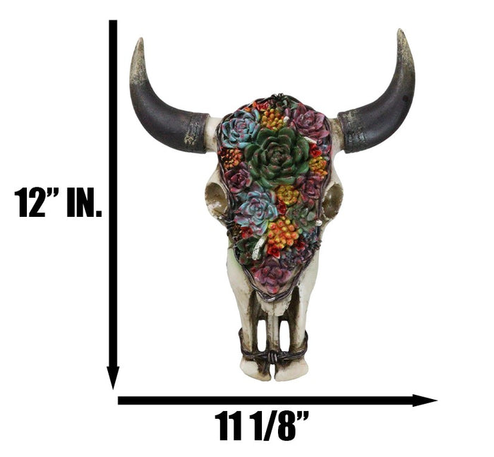 Ebros Gift Rustic Southwest Bull Cow Skull With Floral Cactus Succulents Wall Decor Plaque