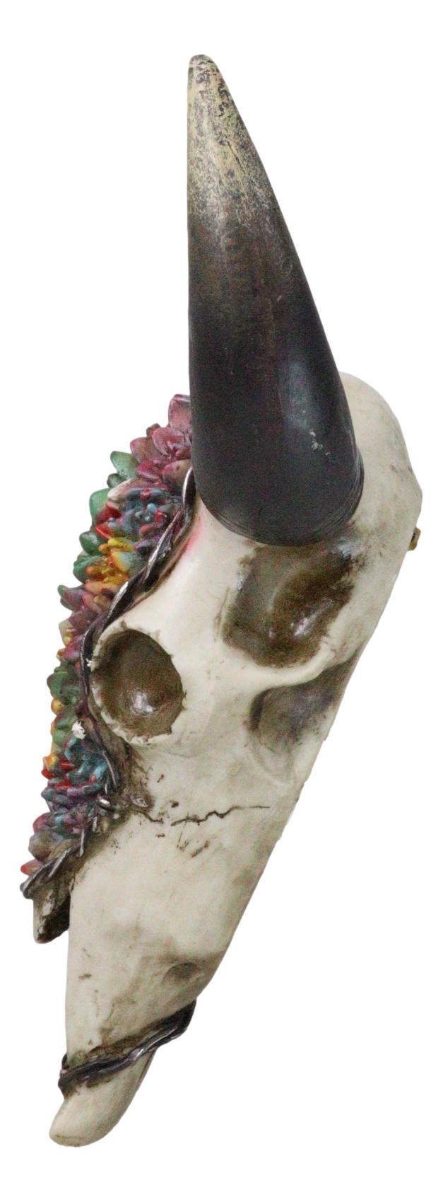 Ebros Gift Rustic Southwest Bull Cow Skull With Floral Cactus Succulents Wall Decor Plaque