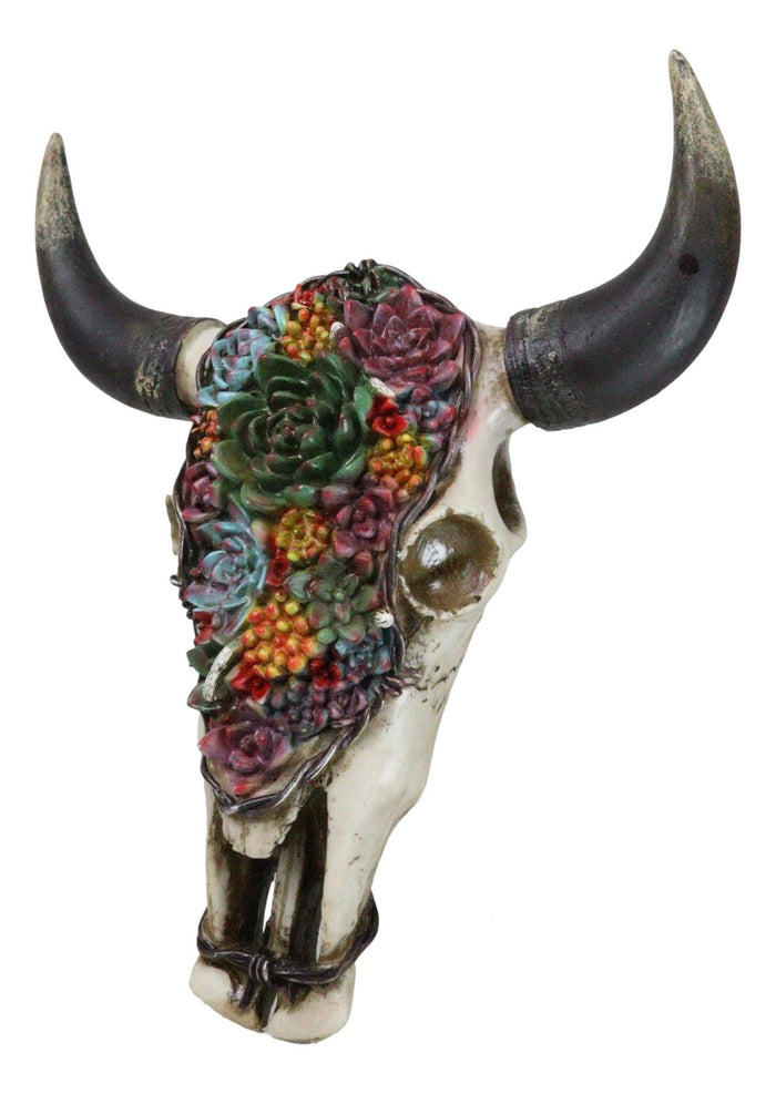 Ebros Gift Rustic Southwest Bull Cow Skull With Floral Cactus Succulents Wall Decor Plaque