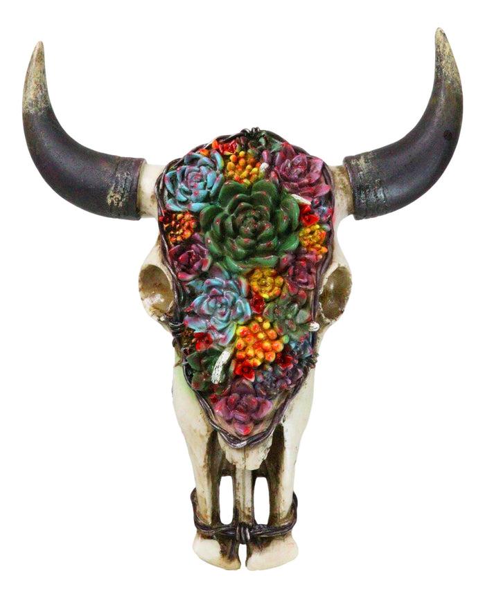 ebros gift Rustic Southwest Bull Cow Skull With Floral Cactus Succulents Wall Decor Plaque