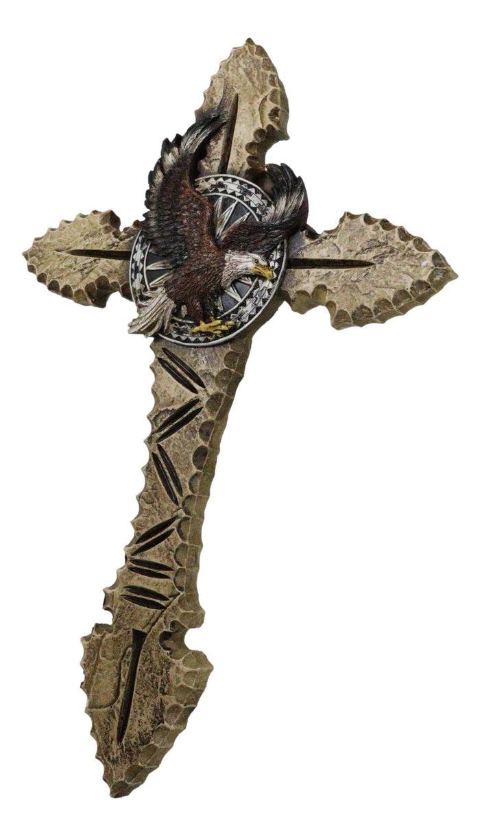 Ebros Gift Rustic Southwest Faux Wooden Tribal Arrows With Bald Eagle And Medal Wall Cross