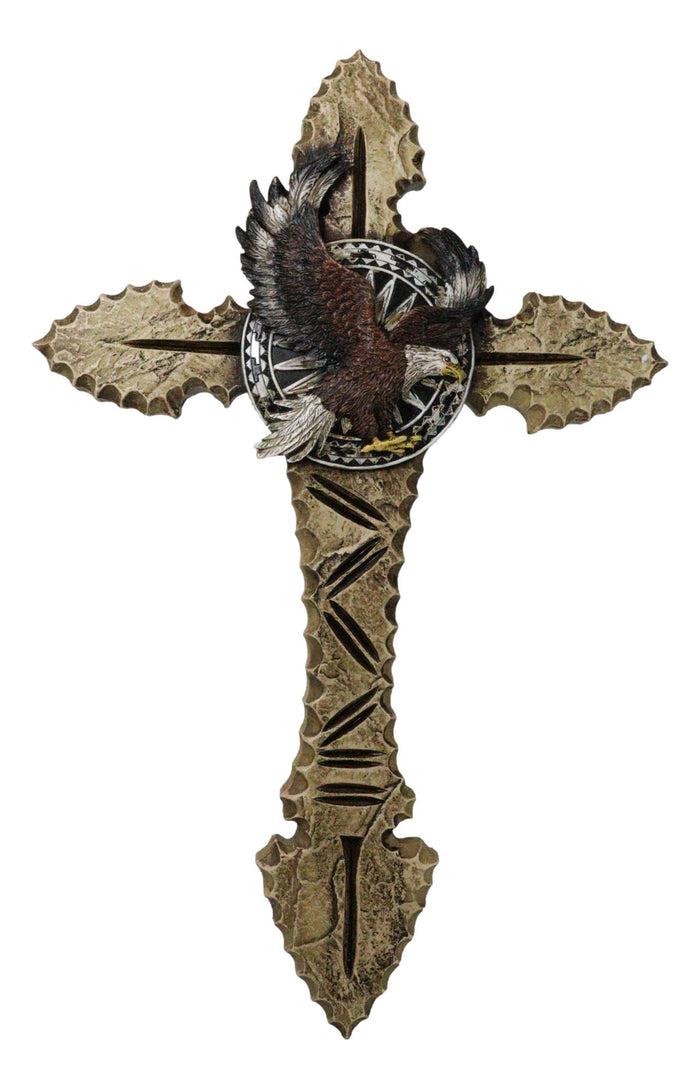 ebros gift Rustic Southwest Faux Wooden Tribal Arrows With Bald Eagle And Medal Wall Cross