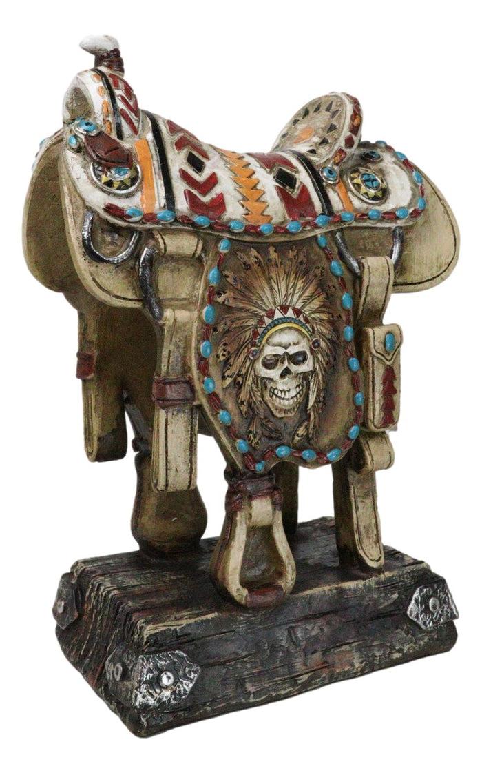 Ebros Gift Rustic Southwest Indian Chieftain Roach Skull Cowboy Horse Saddle Figurine