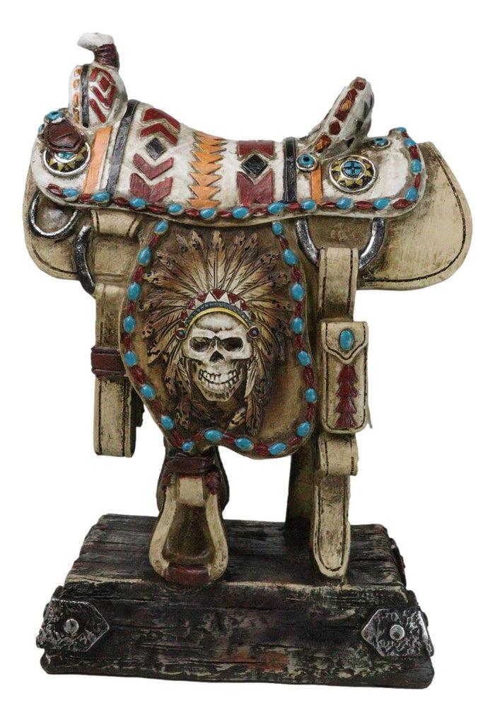 ebros gift Rustic Southwest Indian Chieftain Roach Skull Cowboy Horse Saddle Figurine