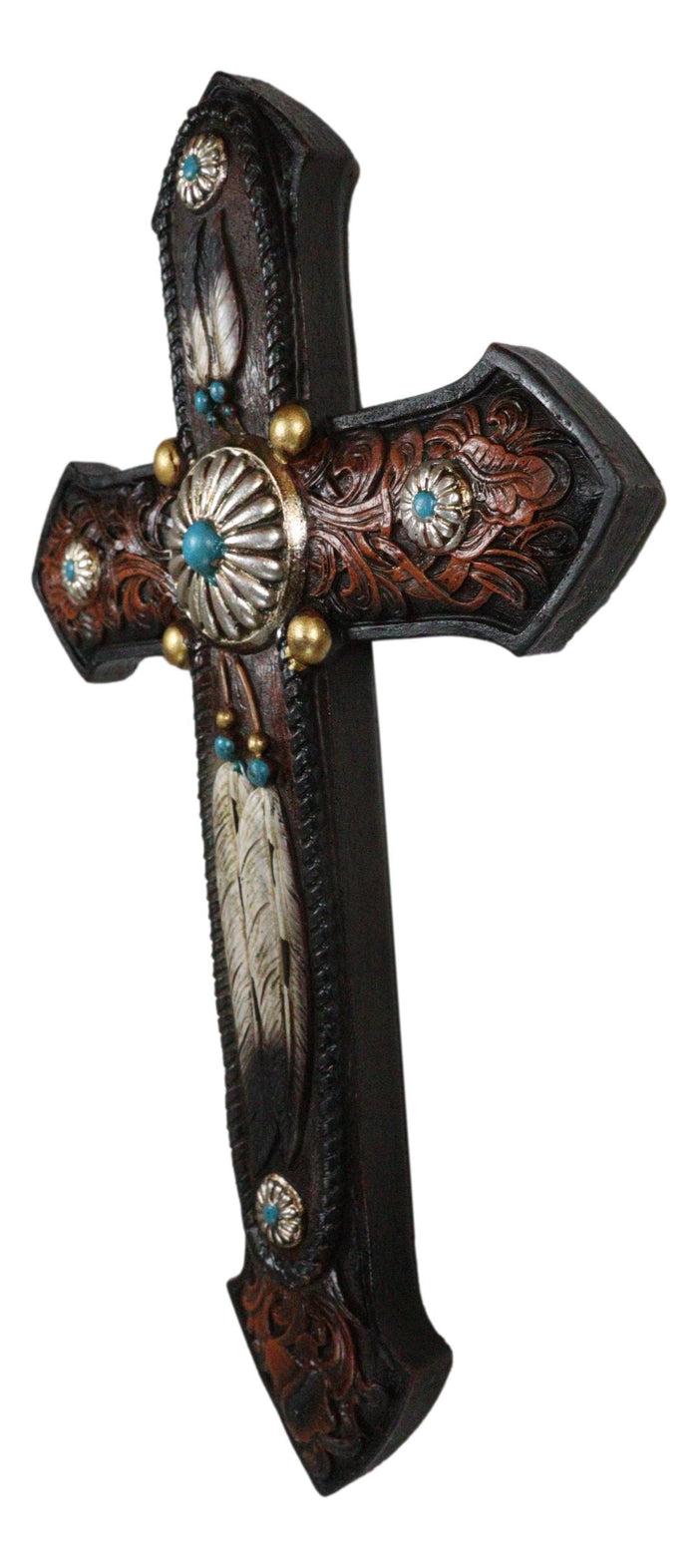 Ebros Gift Rustic Southwest Native Indian Dreamcatcher Feathers Turquoise Gems Wall Cross
