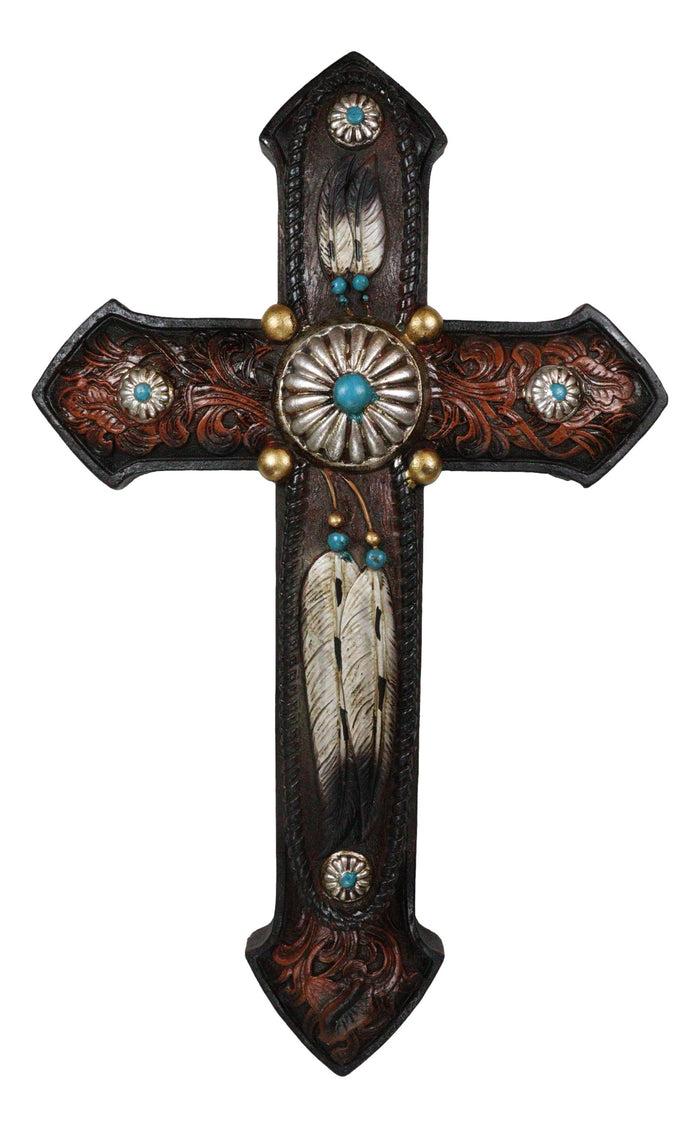 ebros gift Rustic Southwest Native Indian Dreamcatcher Feathers Turquoise Gems Wall Cross