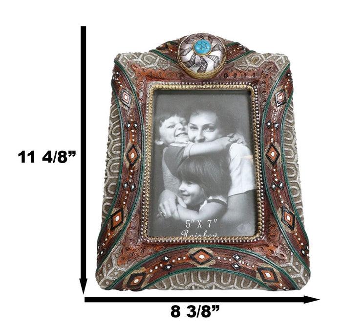 Ebros Gift Rustic Southwest Silver Concho Turquoise Gem Tribal Patterns Picture Frame 5"X7"