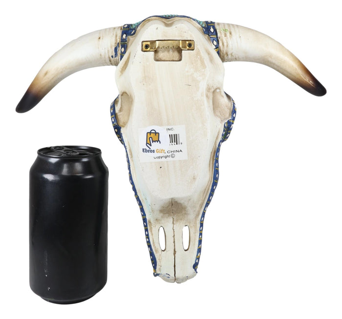 Ebros Gift Rustic Southwest Steer Bison Cow Skull With Aztec Beaded Turquoise Wall Decor