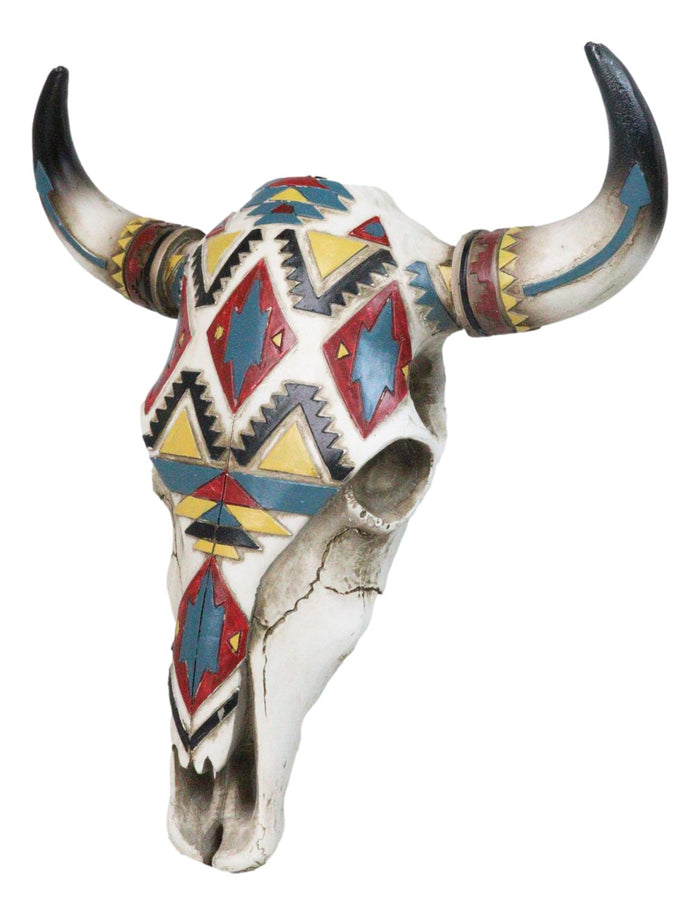 Ebros Gift Rustic Southwestern Colorful Aztec Vector Symbols Tribal Cow Skull Wall Decor