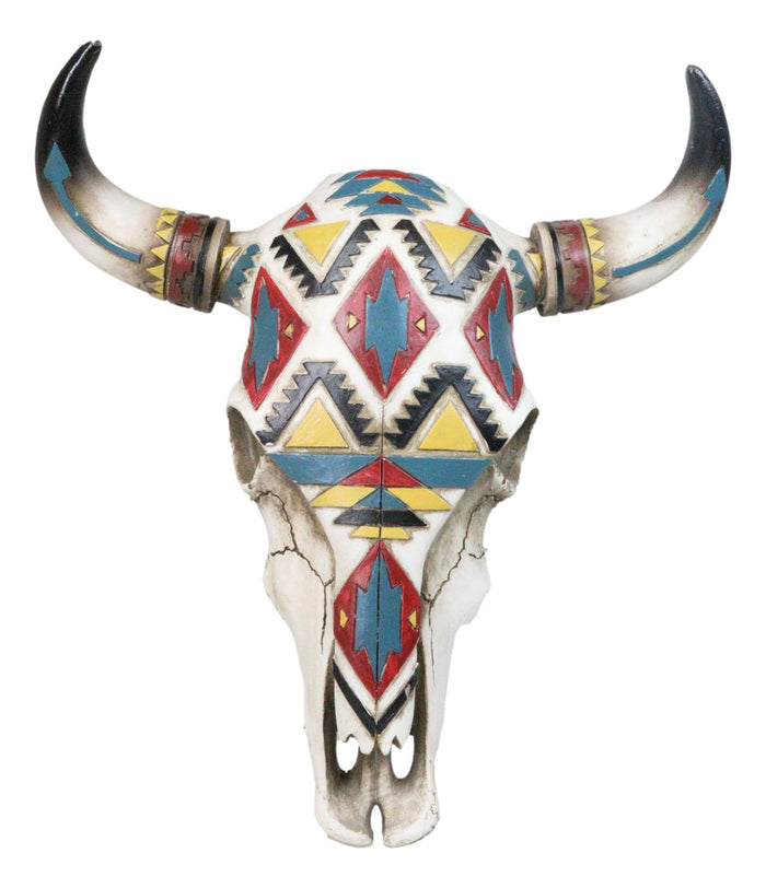 ebros gift Rustic Southwestern Colorful Aztec Vector Symbols Tribal Cow Skull Wall Decor