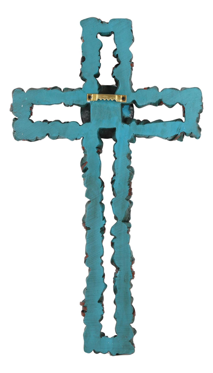 Ebros Gift Rustic Southwestern Crackled Turquoise Rocks And Western Concho Wall Cross Decor