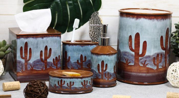 ebros gift Rustic Southwestern Desert Cactus Arizona Wilderness 5 Piece Powder Bathroom Set