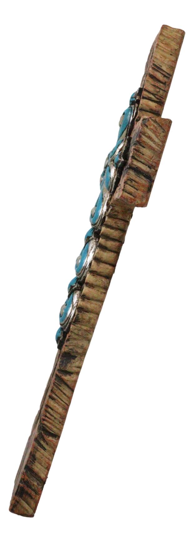 Ebros Gift Rustic Southwestern Faux Wooden Turquoise Fleur De Lis Scrollwork Wall Cross