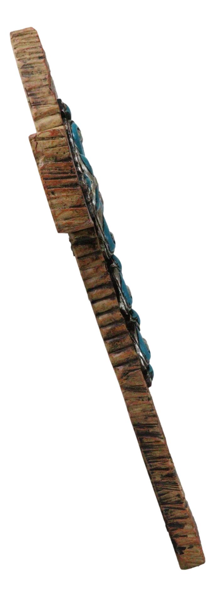 Ebros Gift Rustic Southwestern Faux Wooden Turquoise Fleur De Lis Scrollwork Wall Cross