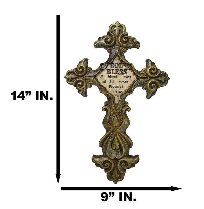 Ebros Gift Rustic Southwestern Fleur De Lis Scrollwork God Bless A Friend Loves Wall Cross